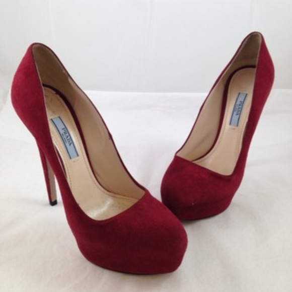 Suede Red Prada Pumps - Picture 8 of 8